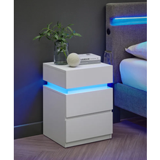 Holz Nachttische Vasagle Nightstand with LED White Bedside Table 35x40cm