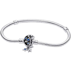 Zirkonia Schmuck Pandora Moments Sparkling Moon Clasp Snake Chain Bracelet - Silver/Blue/Transparent