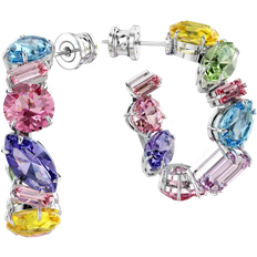 Multicolour Earrings Swarovski Gema hoop earrings, Asymmetrical design, Mixed cuts, Small, Multicoloured, Rhodium plated