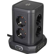 Forlængerledning 2m Brennenstuhl Stiktårn med USB 2m, Sort