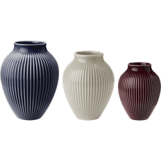 Knabstrup Keramik Ribbed Berry/Sand/Dark Blue Vase 11cm 3pcs