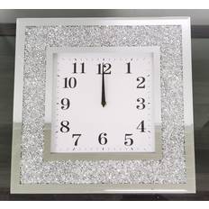 Square Clocks Biznest New English Number With Small Crystal Silver Wall Clock 35cm