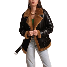 Leather Jackets - Women Furniq Women's Leather Sheepskin Jacket - Brown