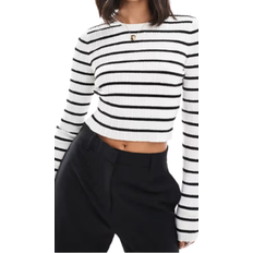 Long Sleeve Crew Neck Knitted Top - Mono Stripe