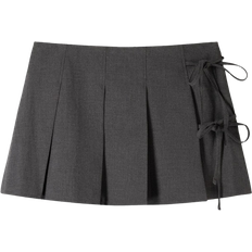 Bershka Box Pleat Mini Skirt With Bow Detail - Dark Grey