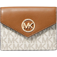 Guld Plånböcker Michael Kors Carmen Medium Logo and Leather Tri Fold Envelope Wallet - Vanilla/Acorn