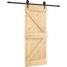 Marrone Porte Scorrevoli vidaXL Con Set Hardware 85x210 cm Legno Massello Pino - Marrone Porta Scorrevole (85x210cm)