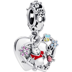 Bijoux Pandora Disney Winnie the Pooh & Piglet Double Dangle Charm - Silver/Multicolour