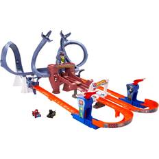 Spider-Man Toy Cars Hot Wheels Racerverse Spider Man's Web Slinging Speedway Track Set with 2 Racers HPL34