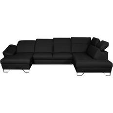 Foldable Sofas Ebern Designs Natron Leather Corner U-form Sectional With Sleeping Function Black Sofa 346cm 4 Seater