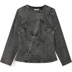 NA-KD Asymmetric Denim Shirt - Grey