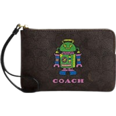 Coach Cosmic Corner Zip Wristlet In Signature Canvas With Robot Print - Novelty Leather/Gold/Walnut Multi