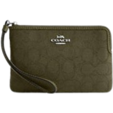 Coach Green Wallets Coach Corner Zip Wristlet In Signature Jacquard - Non Leather/Silver/Olive Drab