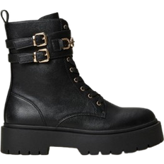 Polyurethane Ankle Boots Twinset Oval T Clasp Combat Boots - Black