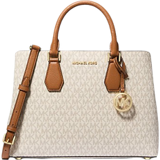 Michael Kors Beige Bags Michael Kors Camille Large Logo and Leather Satchel - Vanilla