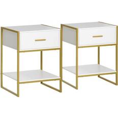 Steel Bedside Tables Homcom Modern White Bedside Table 40x45cm 2pcs