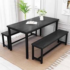 Latitude Run Aleyssa 4 Black Dining Set 60x110cm 3pcs