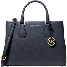 Väska michael kors skinn blå Michael Kors Camille Large Pebbled Leather Satchel - Navy