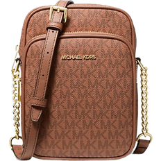 Credit Card Slots Crossbody Bags Michael Kors Jet Set Travel Medium Signature Logo Crossbody Bag - Luggage