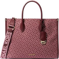 Red tote bag Michael Kors Mirella Medium Metallic Logo Jacquard Tote Bag - Oxblood Mlti