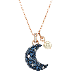 White and rose gold Swarovski Luna pendant, Moon, Multicoloured, Rose gold-tone plated