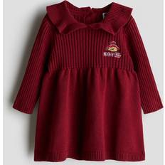 H&M Baby Ribbstickad Bomullsklänning - Mörkröd/Björnen Paddington