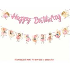 Pink Garlands & Confetti Shein Fairy Themed Birthday Party Banner Glitter Pink