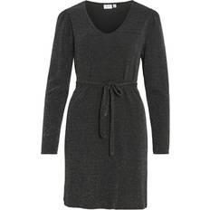 Vila Tie Waist Dress - Black Glitter