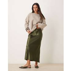 New Look Satin Midi Bias Skirt - Khaki Green