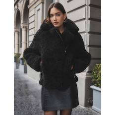 Faux Fur Clothing Forever New Belle Faux Fur Aviator Jacket - Black