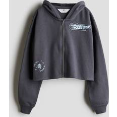158/164 Hoodies Barnkläder H&M Croppad Huvtröja Med Tryckt Motiv - Grå/Powerpuffpinglorna