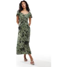 ASOS DESIGN Button Through Midi Tee Dress - Khaki/Black Floral Print