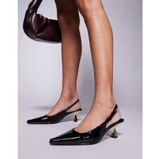 June Pointed Slingback Kitten Heels - Black Patent