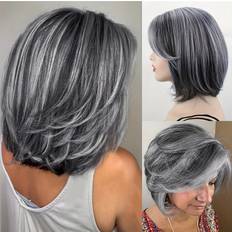 Silver Wigs Temu Silver Layered Bob Wig With Bangs