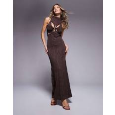 ASOS DESIGN Textured Extreme Cut Out Maxi Dress - Chocolate Brown