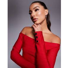 River Island Blusar River Island Ribbad Topp Med Bardotringning - Mörkröd