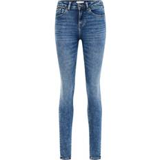 Only Hög Midja Slim Fit Jeans - Mörk Medium Blå Denim