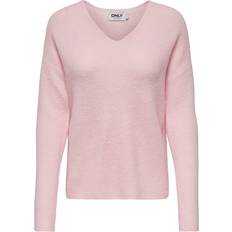 Rosa - Stickade tröjor Only Onlcamilla V-hals L/S Tröja - Rosa