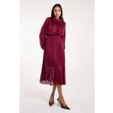 Faux Fur Dresses Blue Vanilla Metallic High Neck Plisse Midi Dress - Wine