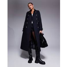 River Island Smart Wool Trench Coat - Navy