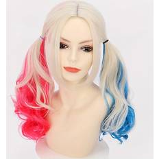 Temu Blonde Red Blue Long Curly Wavy Hair Wig