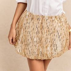 Gold Skirts Shein Gold Sparkle Sequin Low Waist Mini Bubble Hems Skirt - Champagne