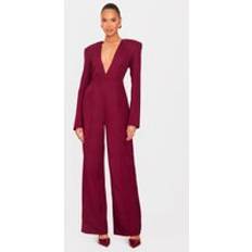 Jumpsuits - Red Jumpsuits & Overalls PrettyLittleThing Woven Plunge Long Sleeve Jumpsuit - Red