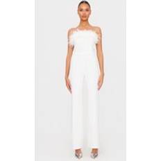 Faux Fur Jumpsuits & Overalls PrettyLittleThing Faux Fur Bandeau Straight Leg Jumpsuit - White