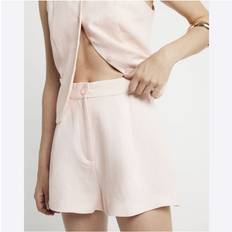 Linen Trousers & Shorts River Island High Waisted Linen Blend Shorts - Pink