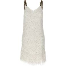 Balmain Dresses Balmain Fringed Tweed Minidress - White