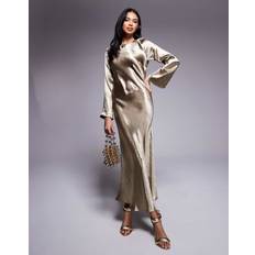 Bronze Clothing In The Style Liquid Satin Bias Cut Maxi Dress - Bronze