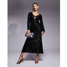 In The Style Sequin Long Sleeve Maxi Dress - Black