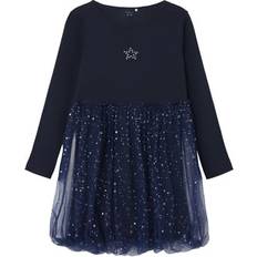 Silbrig Kleider Name It NMFrarana Kleid - Blau/Marine/Lila/Silber