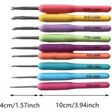 Hobbymaterial Temu Colorful Soft Plastic Handle Crochet Hooks 9pcs Set